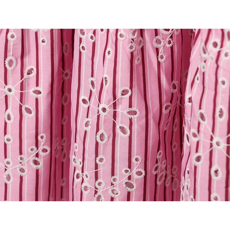 Pink Striped Midi Dress Tie Shoulder Straps