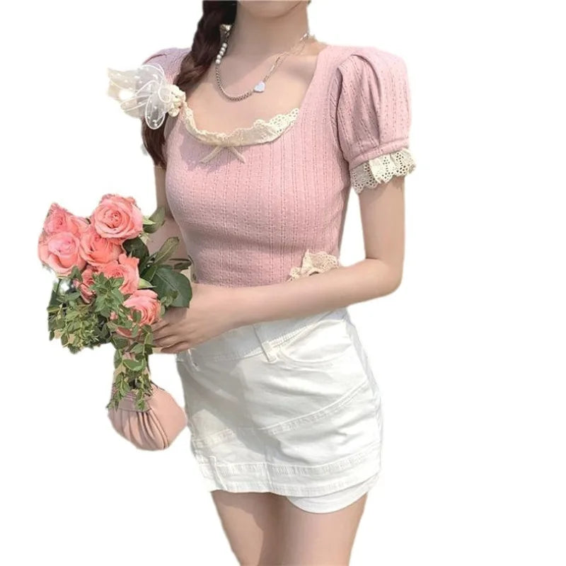 Soft & Spicy Girl Square Neck Lace Blouse