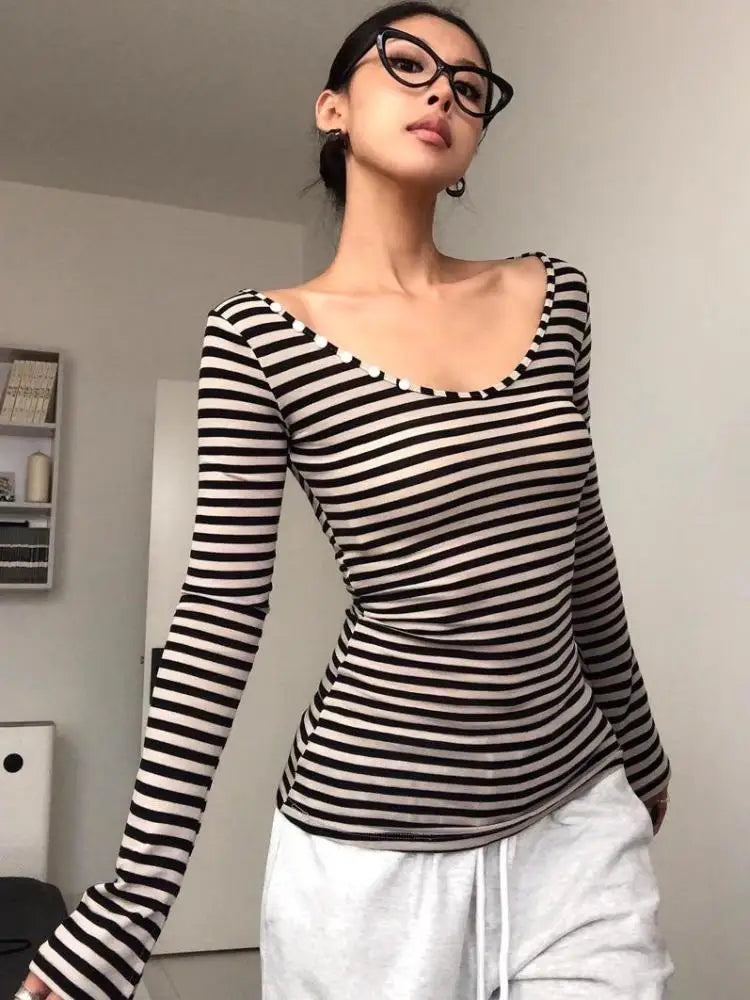 Y2K Striped Long Sleeve Top