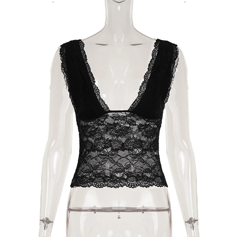 Y2K Lace Plunge Top