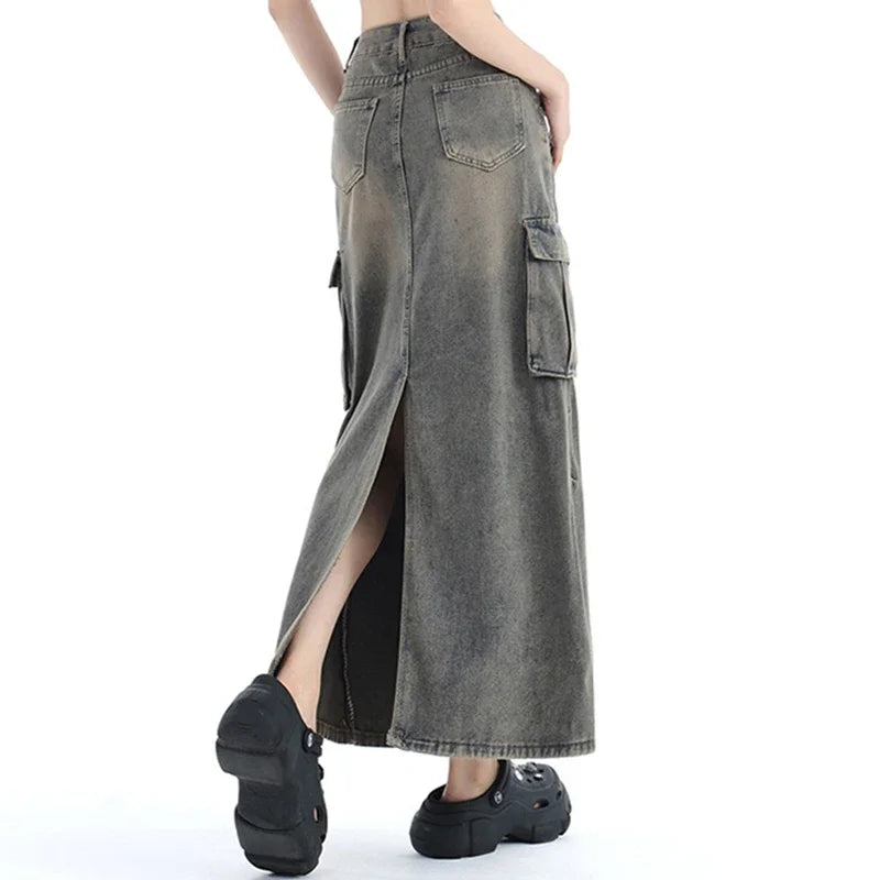 Vintage High Waist Denim A-Line Skirt