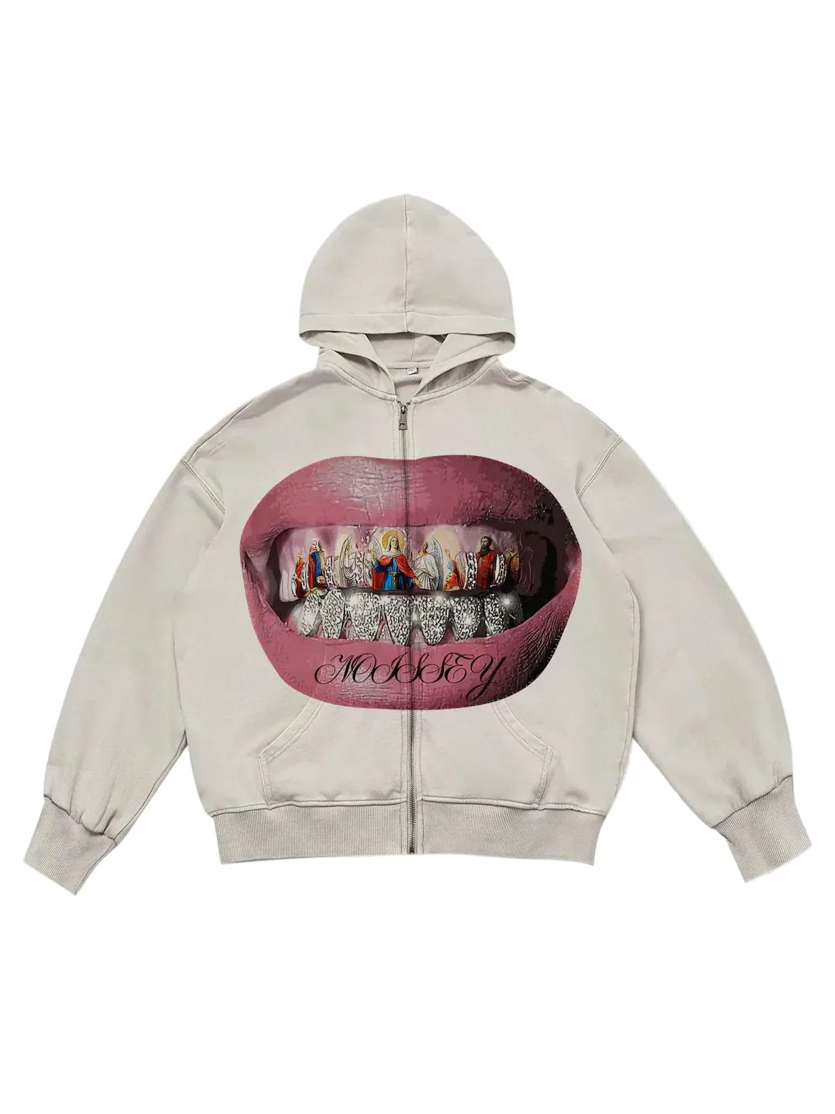 Cream Lips Print Zip-Up Hoodie