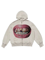 Cream Lips Print Zip-Up Hoodie