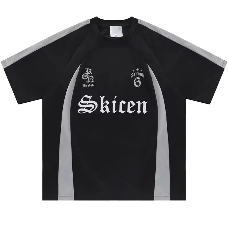 Retro Patchwork Hip Hop Printed Letter T-Shirt