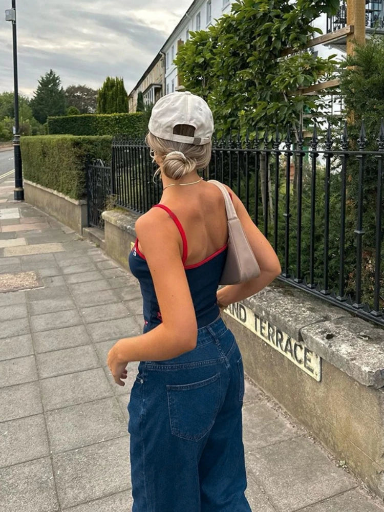 10 Printing Blue Crop Tops