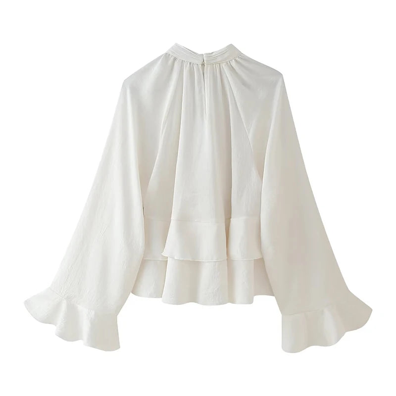 White Ruffle Cropped Blouse