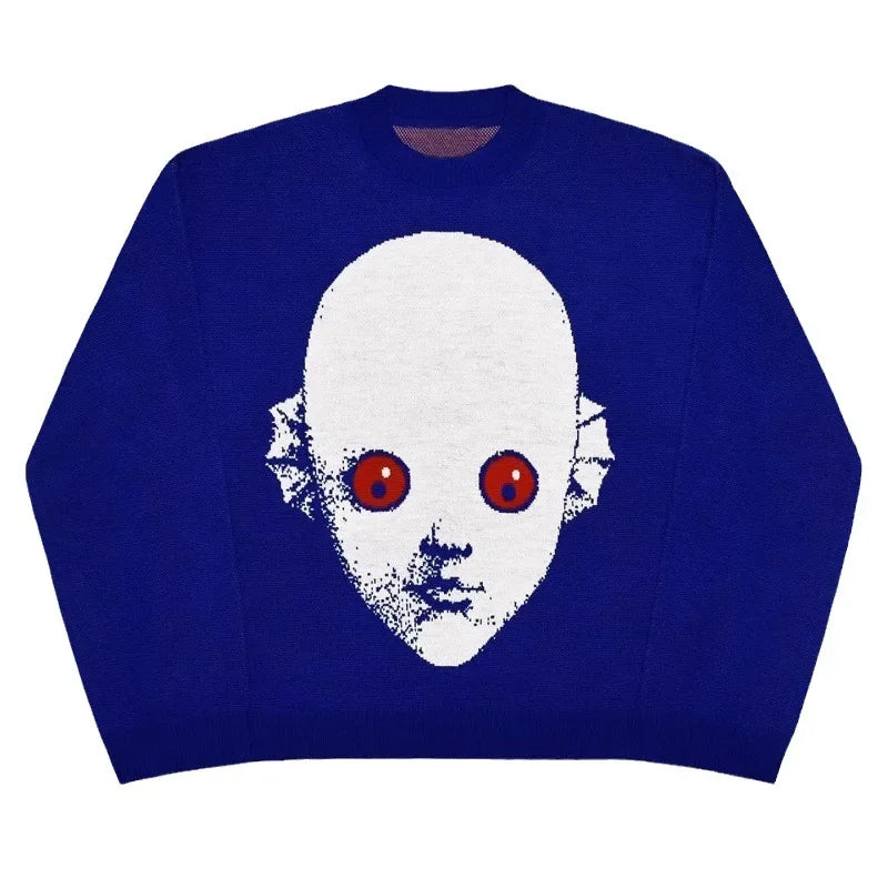 Weirdcore Alien Print Knitted Sweater