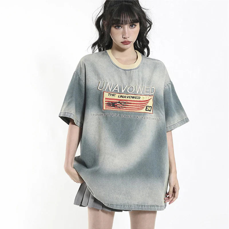 Hip Hop Letter Embroidered Oversized T-Shirt