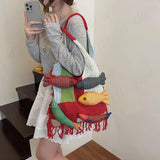 Bolso de playa de punto Boho hecho a mano con muñeca de pez bonito