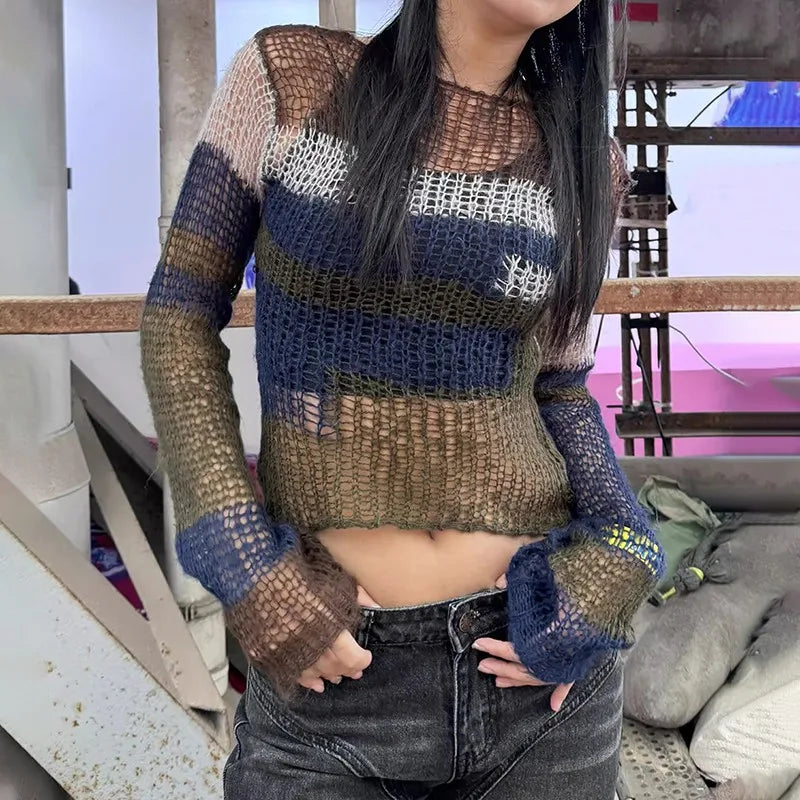 Y2K Vintage Hollow Out Knitted Crop Top
