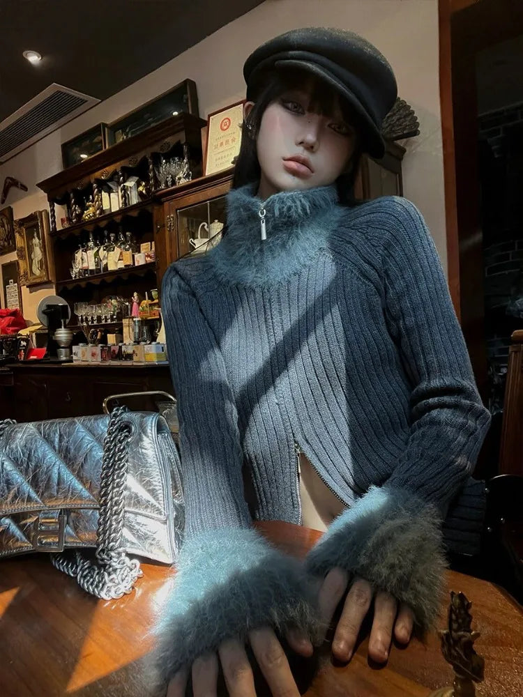 Fluffy Vintage Zipper Sweater