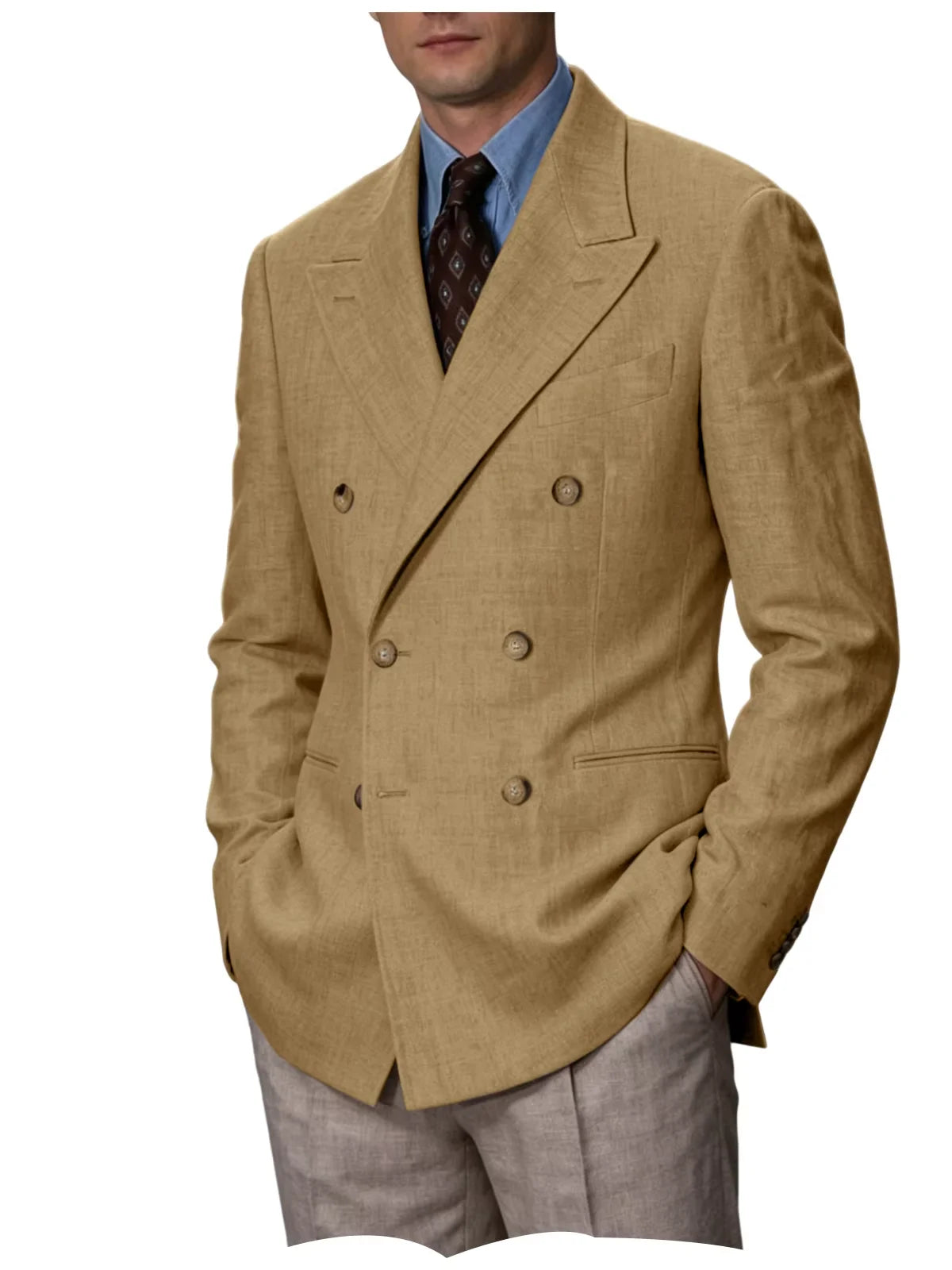 Double Breasted Linen Blend Blazer
