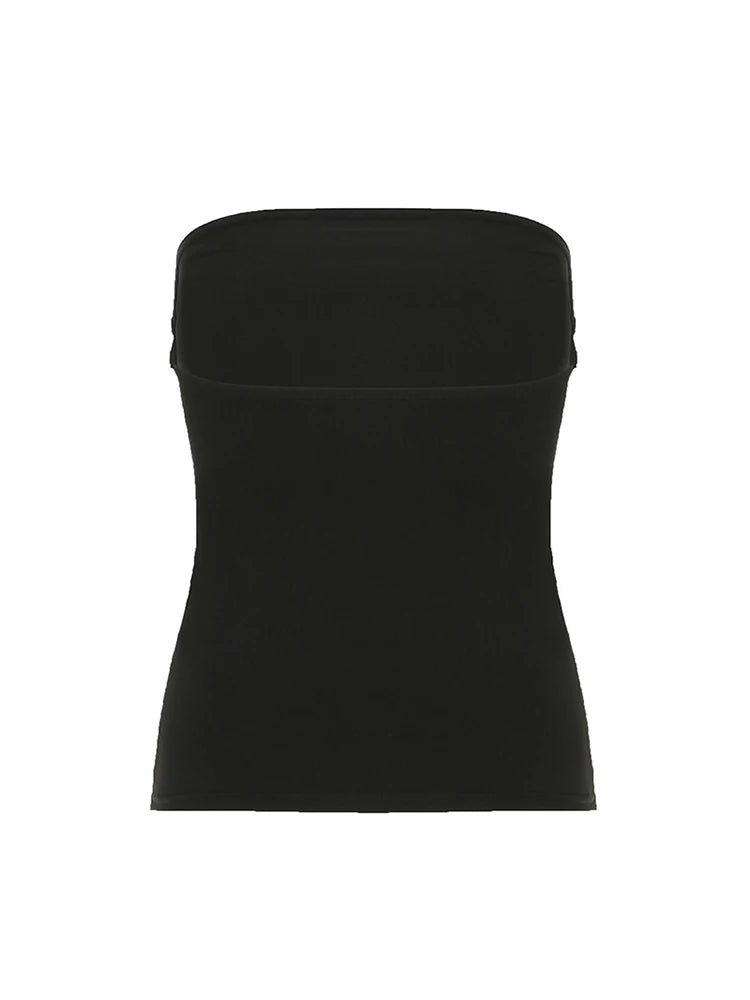 Y2K Gothic Print Black Tube Top
