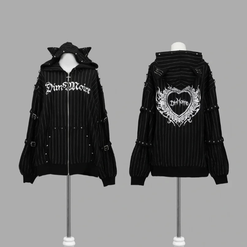 Y2K Gothic Cat Ear Zip Hoodie