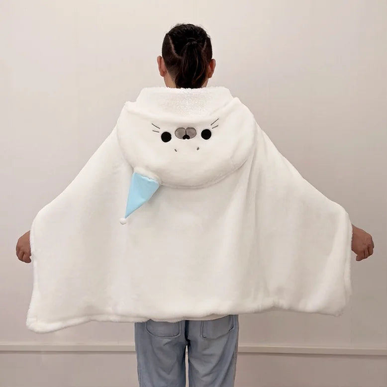 Cartoon Cute Seal Cat Hooded Blanket
