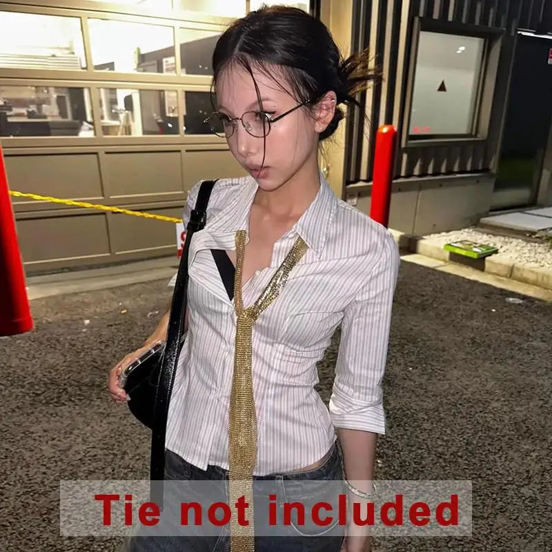 Corporate Girlie Striped Korean Shirt