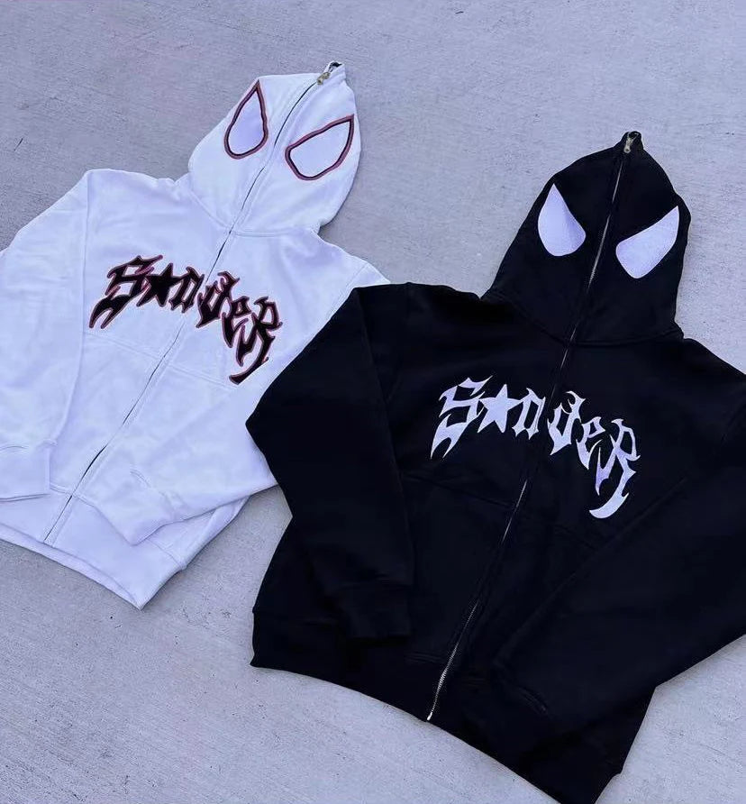 Y2K Oversized Spider Zip Hoodie