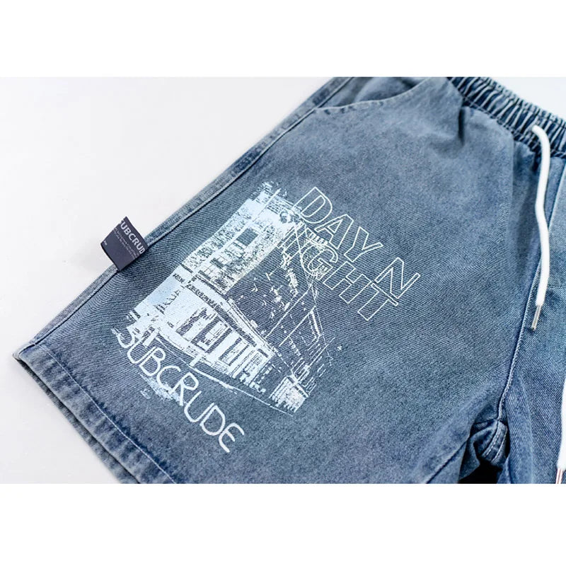 Building Letter Grapffiti Denim Cargo Short