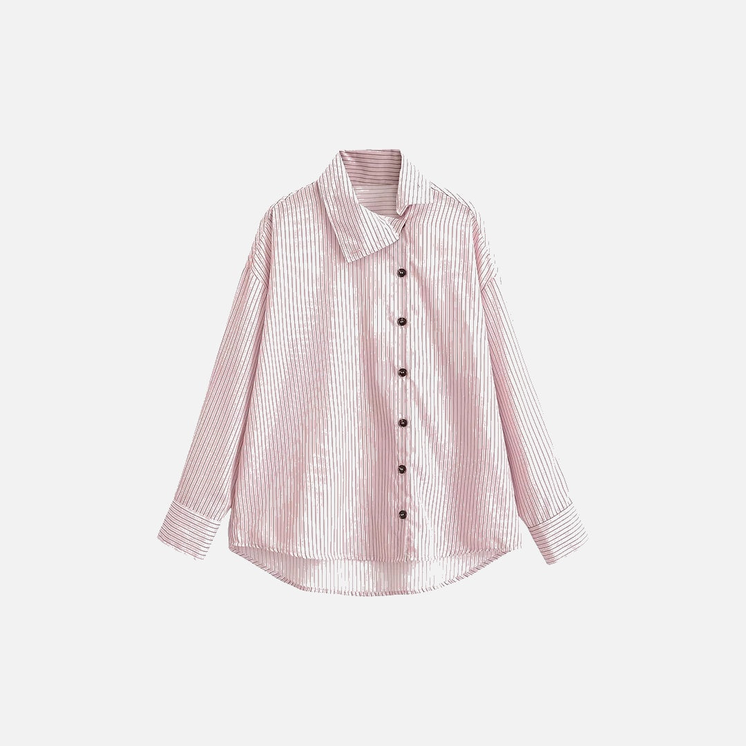Women Pink Striped High Neck Shirt
