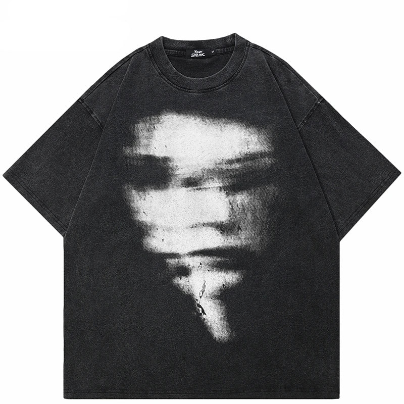 Retro Washed Black Blurry Faces T-Shirt