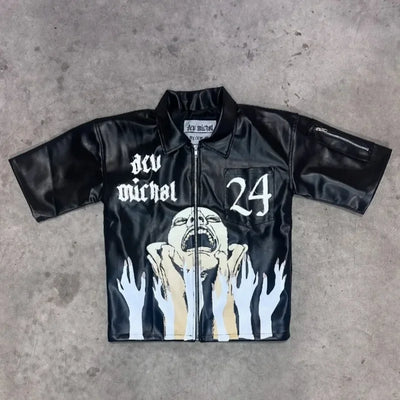 Camisa gótica de cuero de manga corta con cremallera