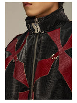 Acubi Cross Print Patchwork Leather Jacket