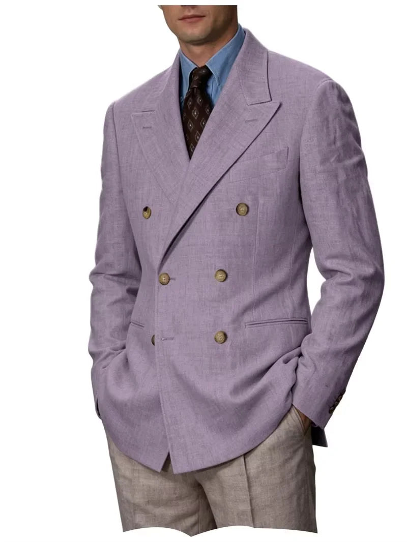 Double Breasted Linen Blend Blazer