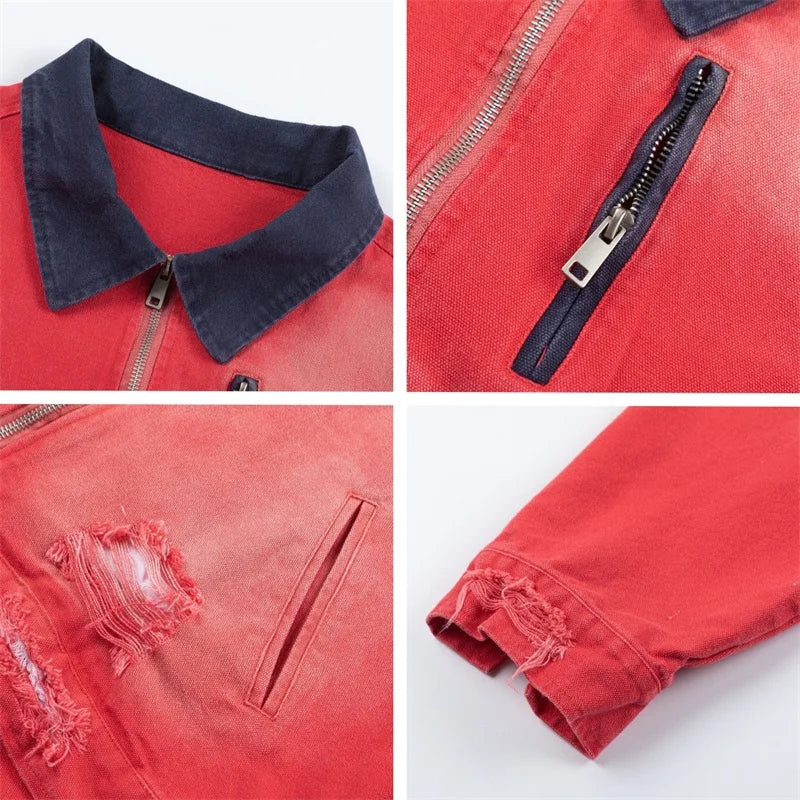 Turn-down Collar Washed Ripped Denim Jacket