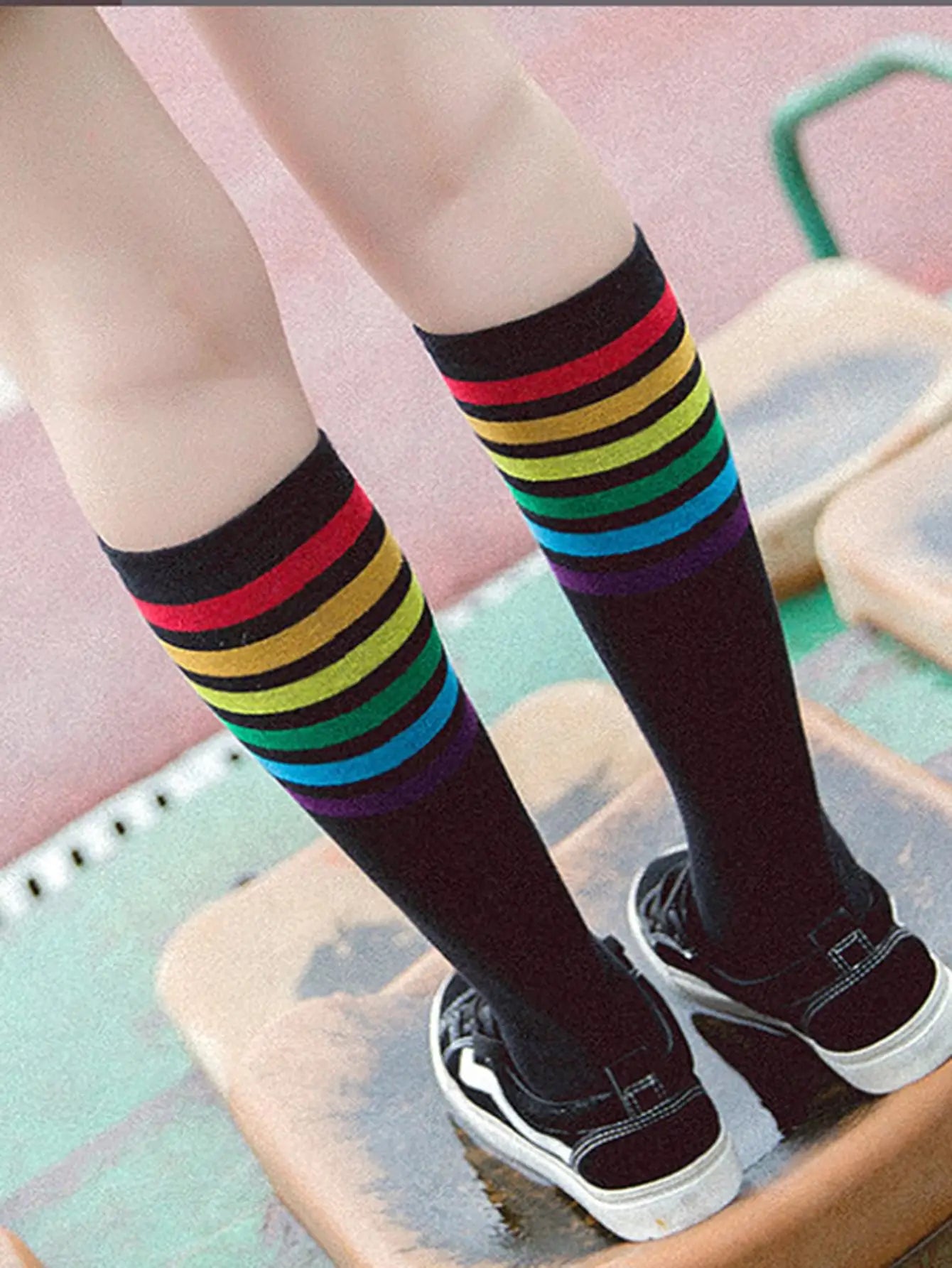 Calf Lolita Girl Rainbow Socks
