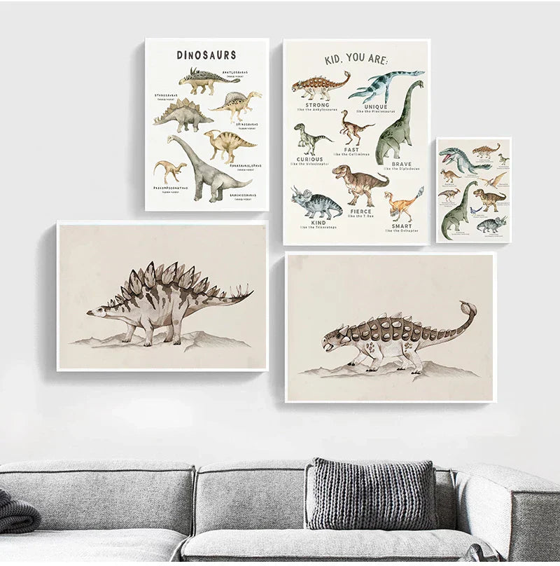 Vintage Dinosaur Chart Posters