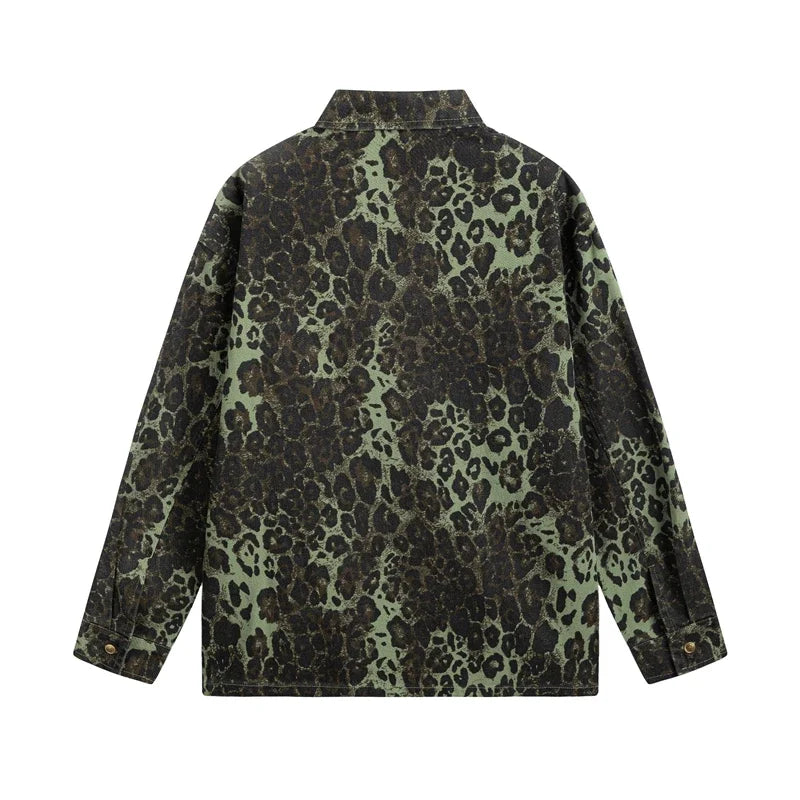 Leopard Green Denim Jacket