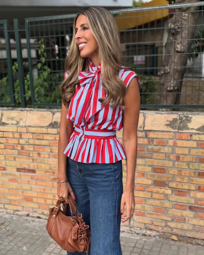 Old Money Bowknot Stripped Sleeveless Shirt