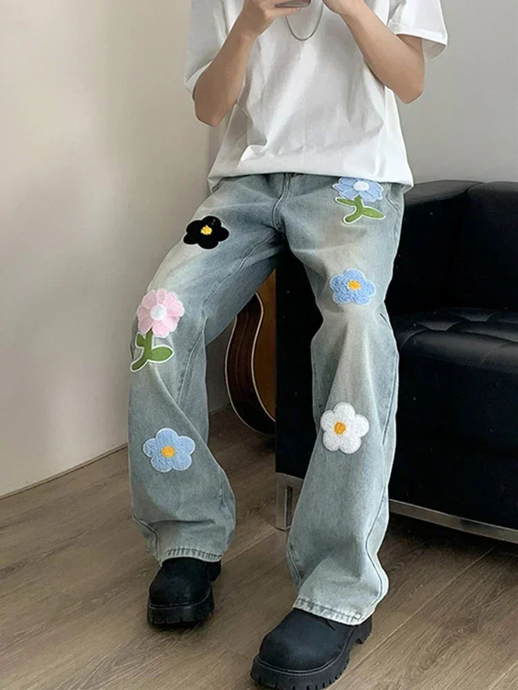 Vintage Flower Embroidered High Jeans