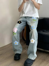 Vintage Flower Embroidered High Jeans