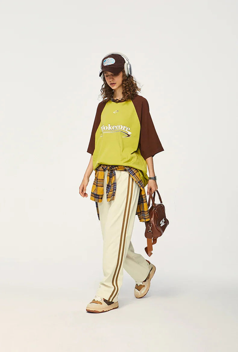 Elastic Waist Drawstring Stripped Straight Leg Pants