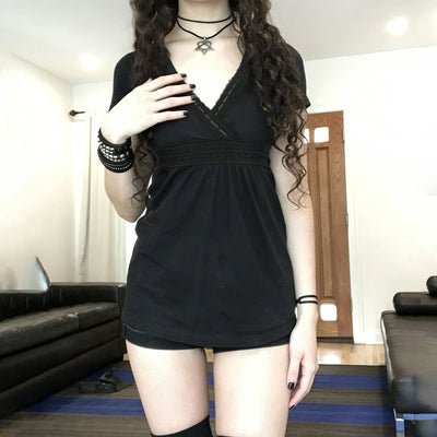 Y2K Gothic Black Mini Dress