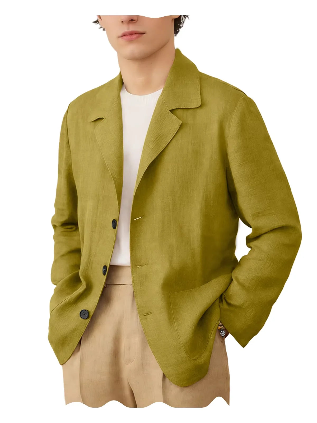Linen Cotton Blazer Notch Lapel Regular Fit