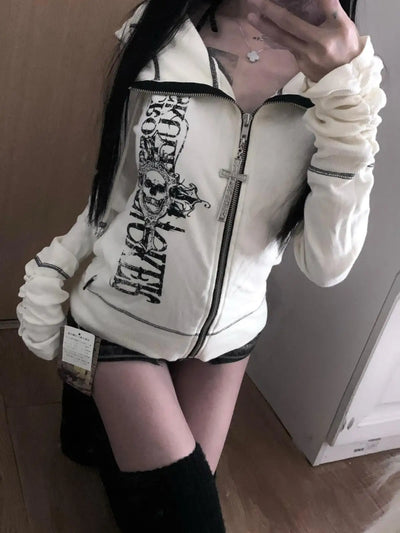 Y2k Gothic Skull Print Zip Hoodies
