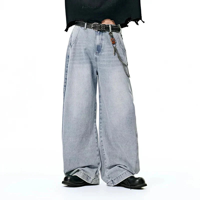 Retro Washed Denim Wide Jeans
