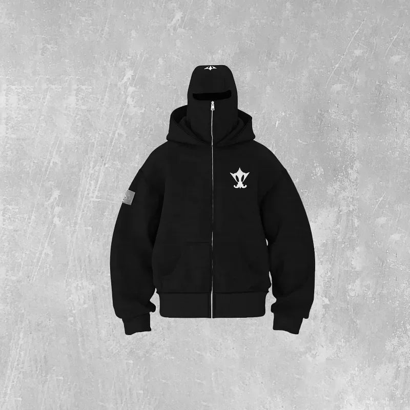Embroidered Ninja Zip Up Oversized Hoodie