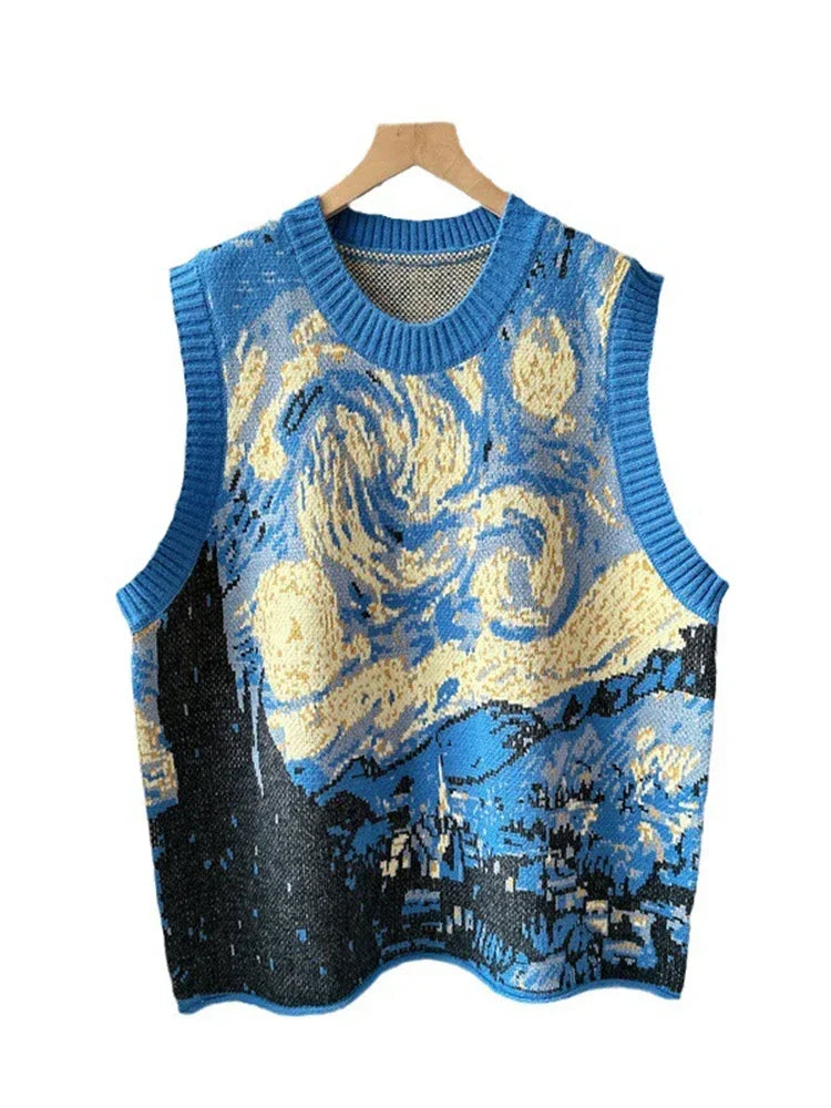 Chaleco de punto Van Gogh Weirdcore