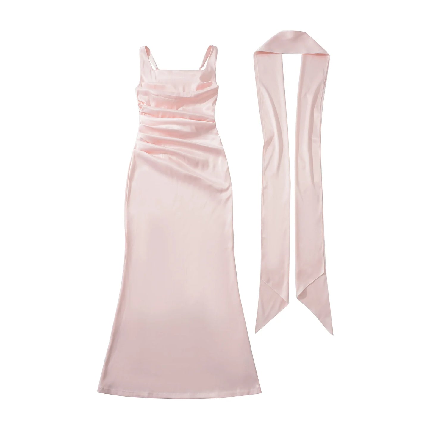 Elegant Pink Dress With Scarf Sling