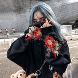 Embroidered Floral Moon Black Hoodies