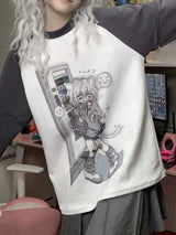 Long Sleeve Kawaii Cat Print T-Shirt