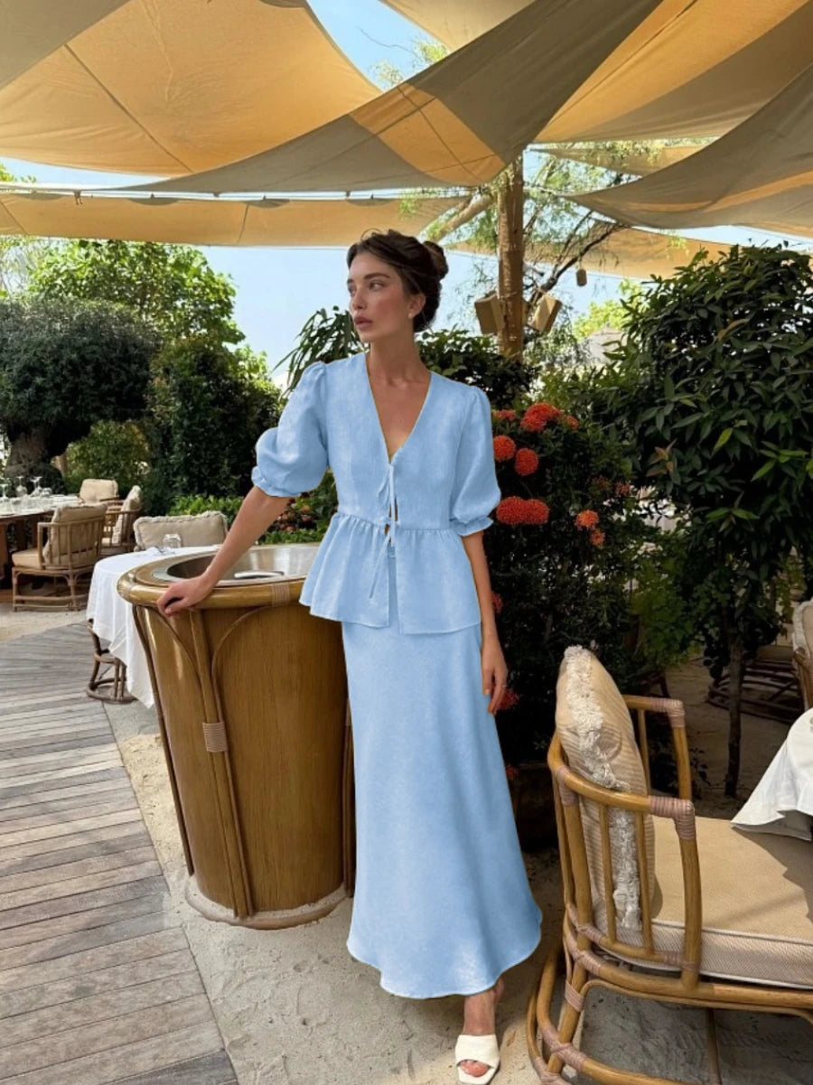 Old Money Women's V-neck Bubble Outfit