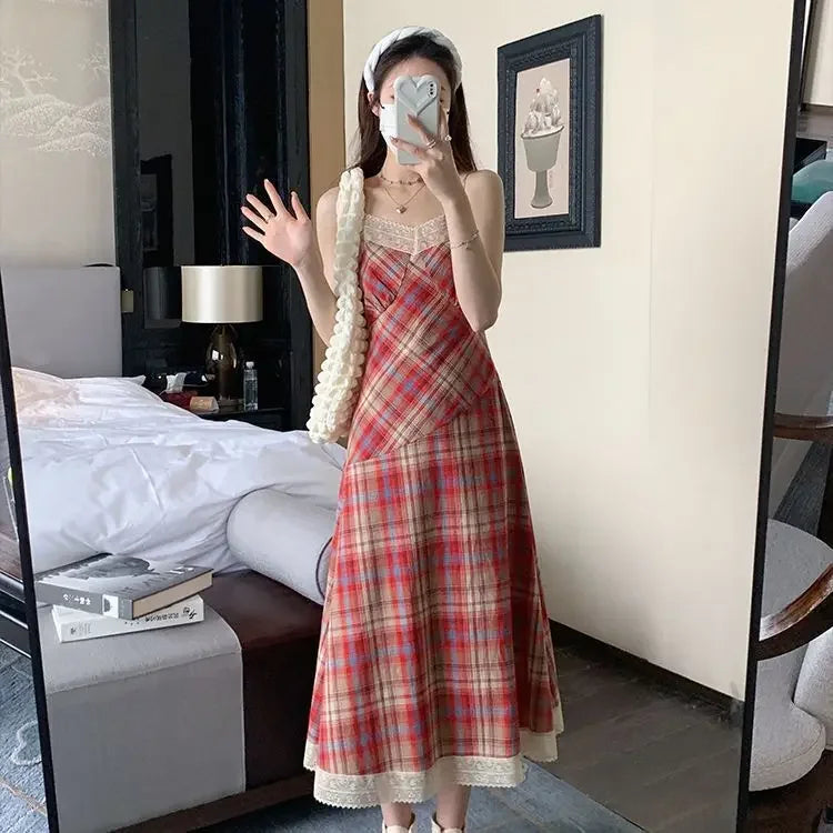 Plaid Soft Girl Maxi Dress