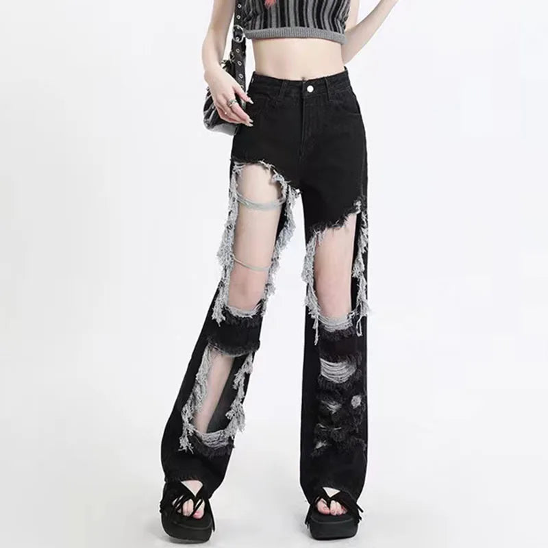 Ripped Holes Gothic High Waist Jeans