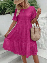 Women's White Hollow Out Boho Midi Dress