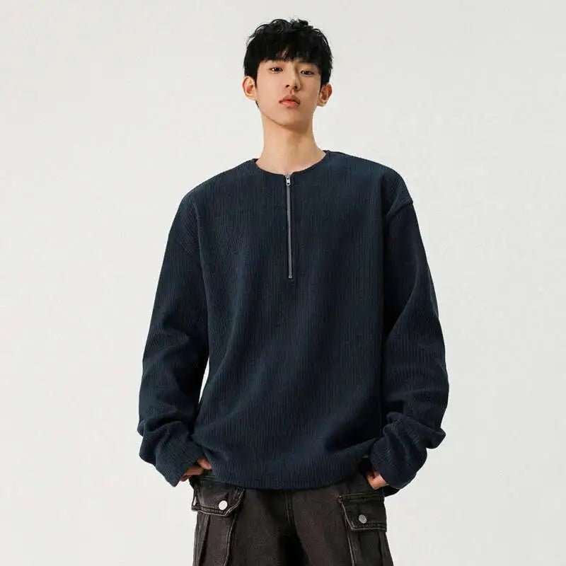 Casual Korean Half Zipper T-Shirt