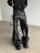 Leder-PU-Hose mit weitem Bein